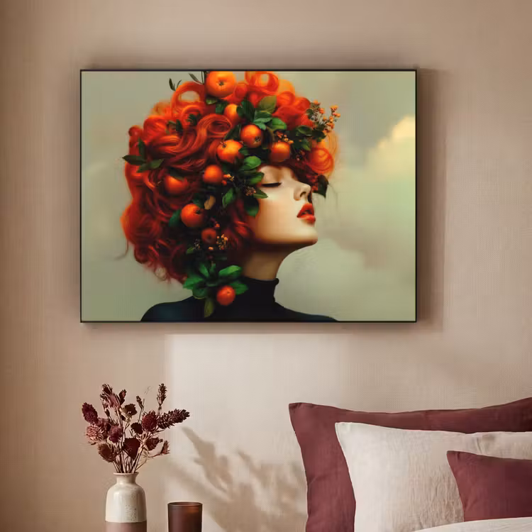 Vrouw - Appels - Rood - Bladeren Textielframe zwart klein -sfeer1