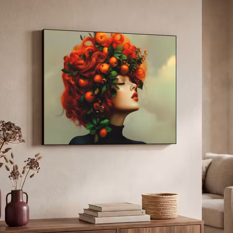 Vrouw - Appels - Rood - Bladeren Textielframe - compleet frame klein -sfeer3