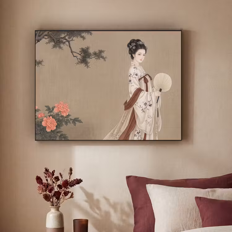 Vrouw - Azië - Kunst - Beige Textielframe zwart klein -sfeer1