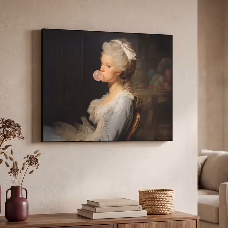 Vrouw - Barokjurk - Kauwgom Textielframe zwart klein -sfeer3