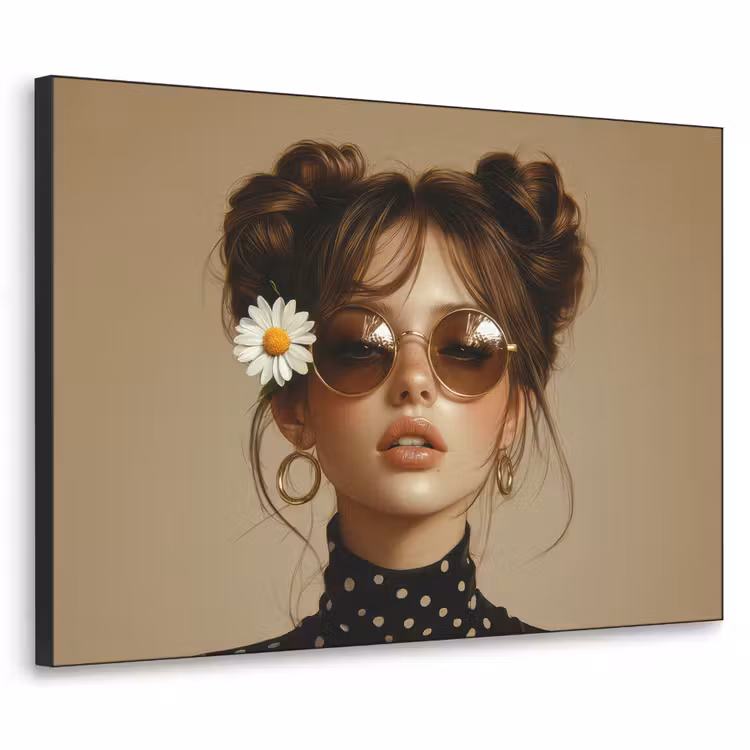 Vrouw - Beige - Bloem - Modern - Portret Textielframe zwart klein -3d
