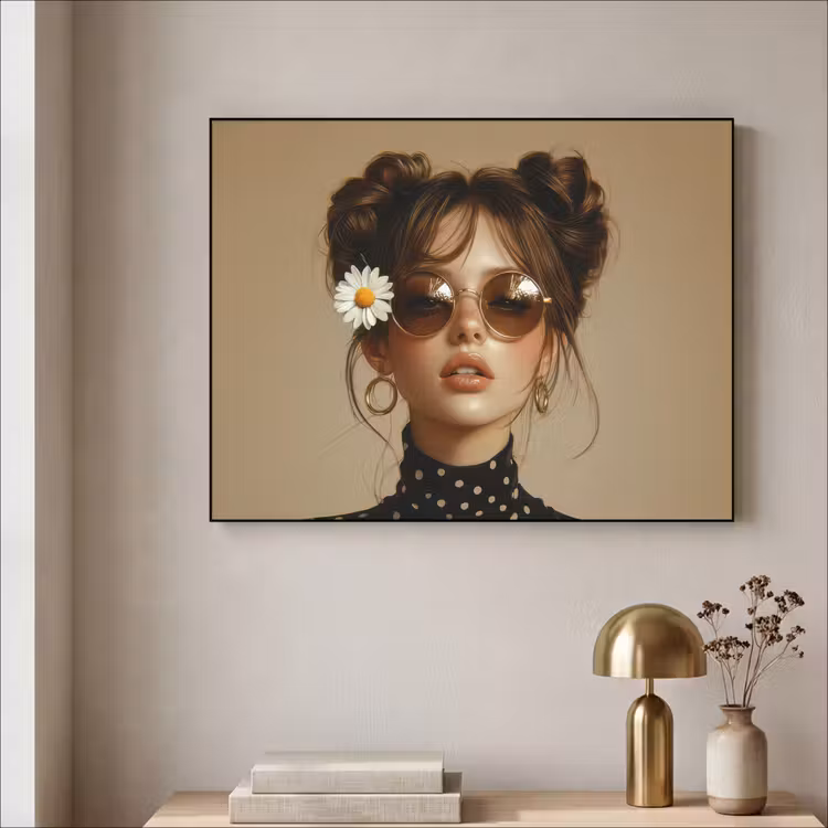 Vrouw - Beige - Bloem - Modern - Portret Textielframe zwart klein -sfeer2