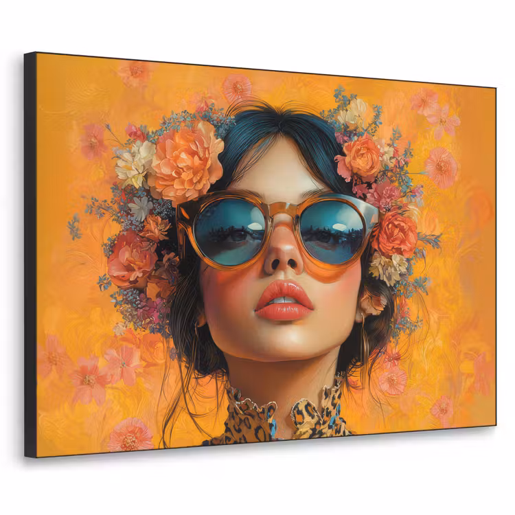 Vrouw - Bloemen - Aesthetic - Oranje Textielframe zwart klein -3d