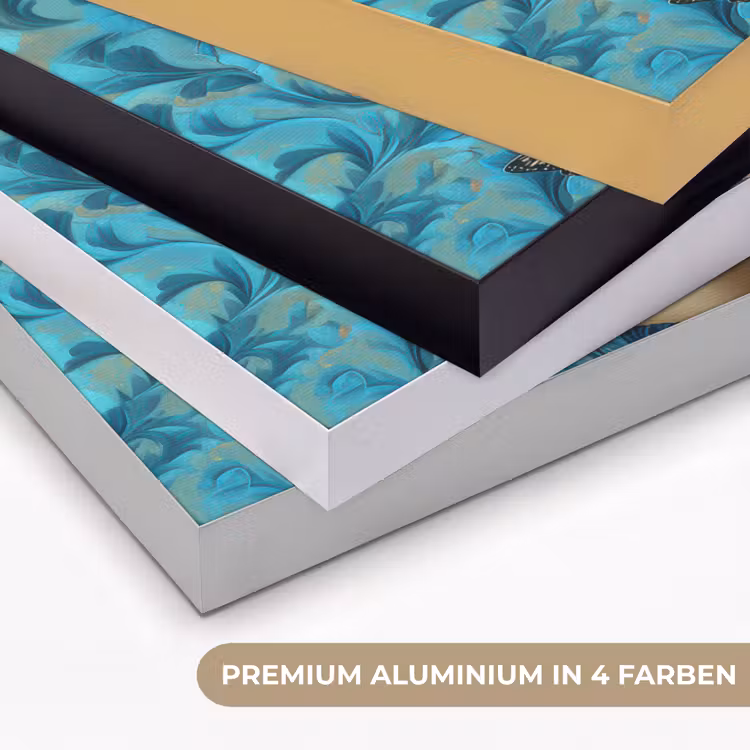 Vrouw - Bloemen - Vlinders - Blauw - Abstract Textielframe zwart klein -USP_kleurenDE