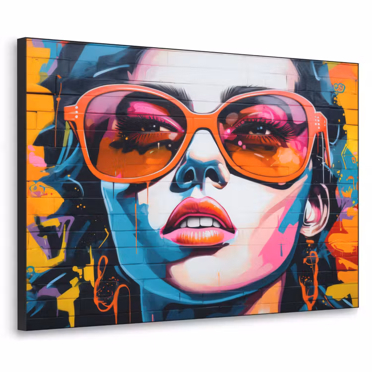 Vrouw - Bril - Kleuren - Graffiti Textielframe zwart klein -3d
