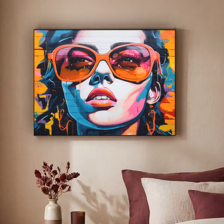 Vrouw - Bril - Kleuren - Graffiti Textielframe zwart klein -sfeer1