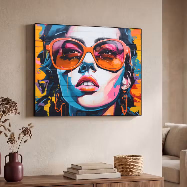Vrouw - Bril - Kleuren - Graffiti Textielframe zwart klein -sfeer3