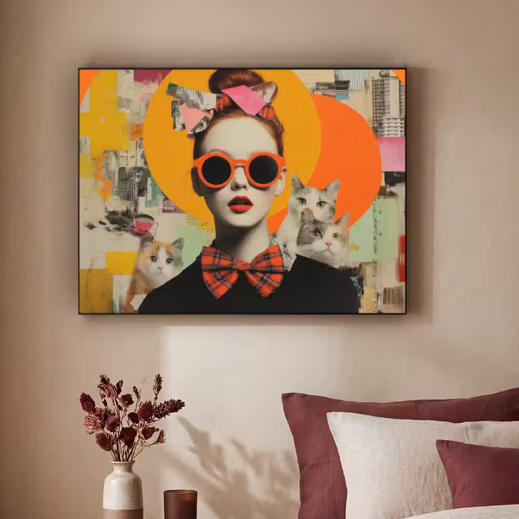 Vrouw - Bril - Strik - Retro Textielframe - compleet frame klein -sfeer1