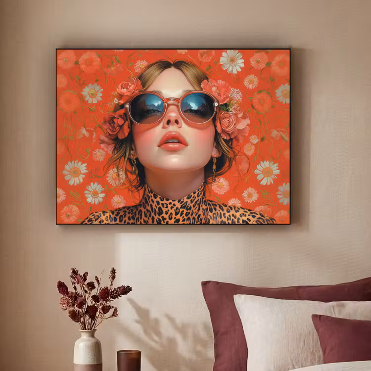 Vrouw - Kleurrijk - Dierenprint - Bloemen Textielframe zwart klein -sfeer1