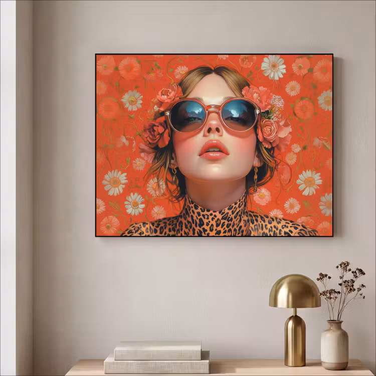 Vrouw - Kleurrijk - Dierenprint - Bloemen Textielframe zwart klein -sfeer2