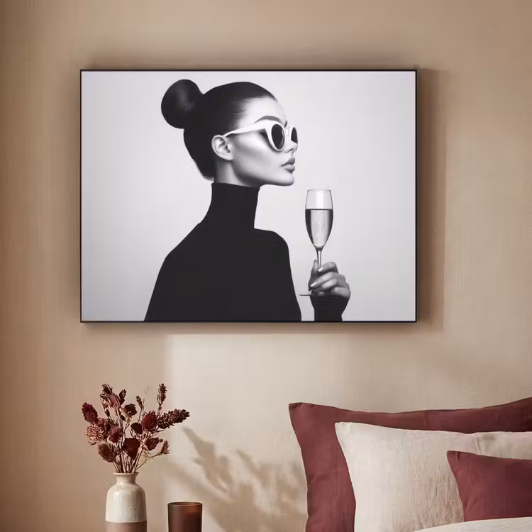 Vrouw - Champagne - Modern Textielframe zwart klein -sfeer1