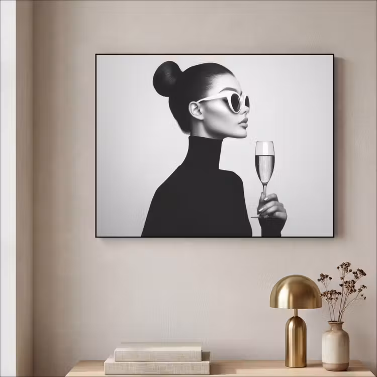 Vrouw - Champagne - Modern Textielframe zwart klein -sfeer2