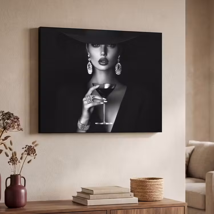 Vrouw - Cocktail - Chic Textielframe zwart klein -sfeer3