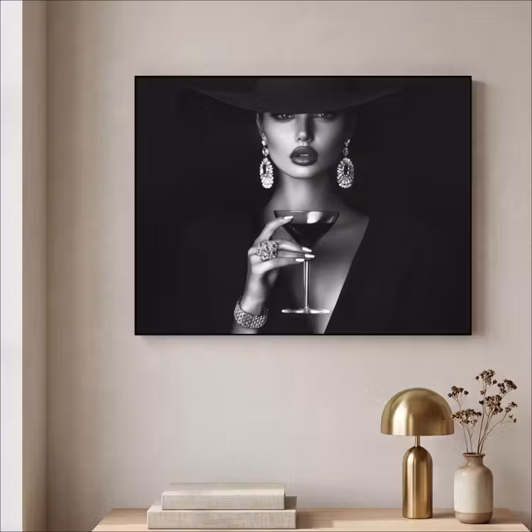 Vrouw - Cocktail - Chic Textielframe zwart klein -sfeer2