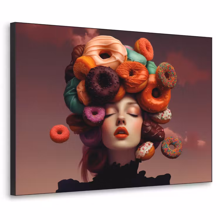 Vrouw - Donuts - Kleurrijk Textielframe zwart klein -3d
