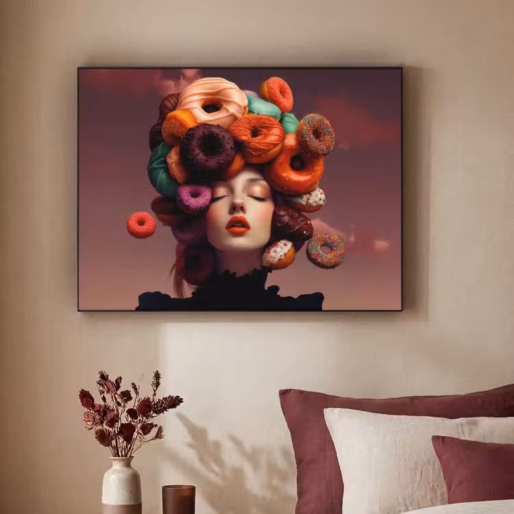 Vrouw - Donuts - Kleurrijk Textielframe - compleet frame klein -sfeer1