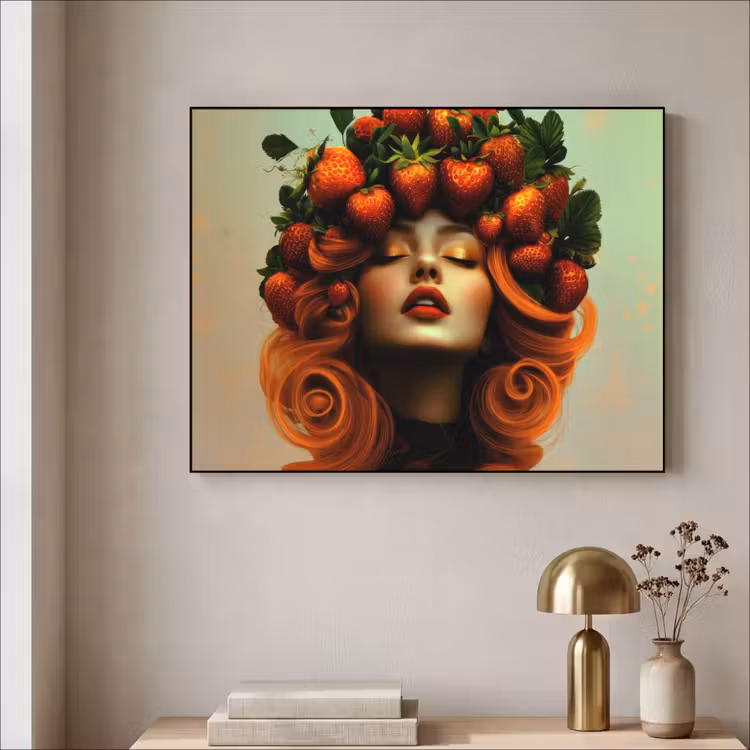 Vrouw - Aardbeien - Kroon Textielframe - compleet frame klein -sfeer2