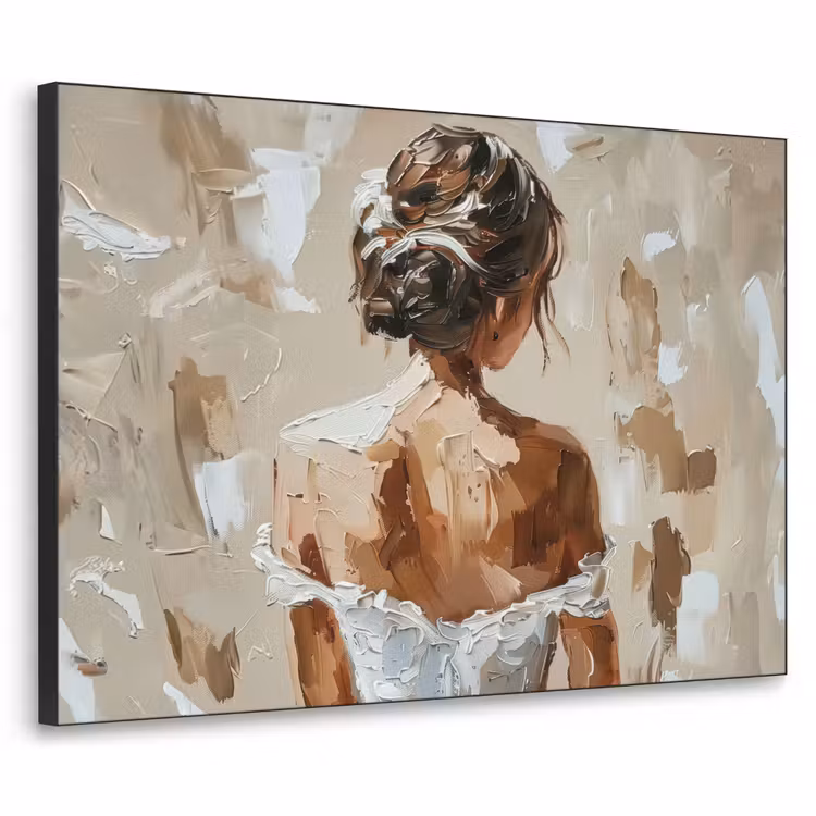Vrouw - Verf - Abstract - Beige - Modern Textielframe - compleet frame klein -3d