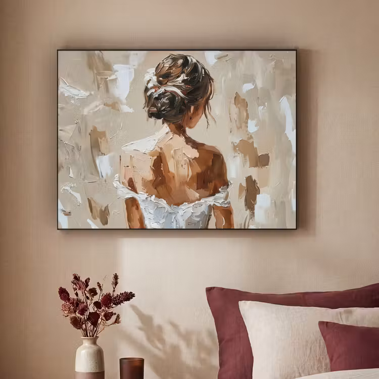 Vrouw - Verf - Abstract - Beige - Modern Textielframe - compleet frame klein -sfeer1