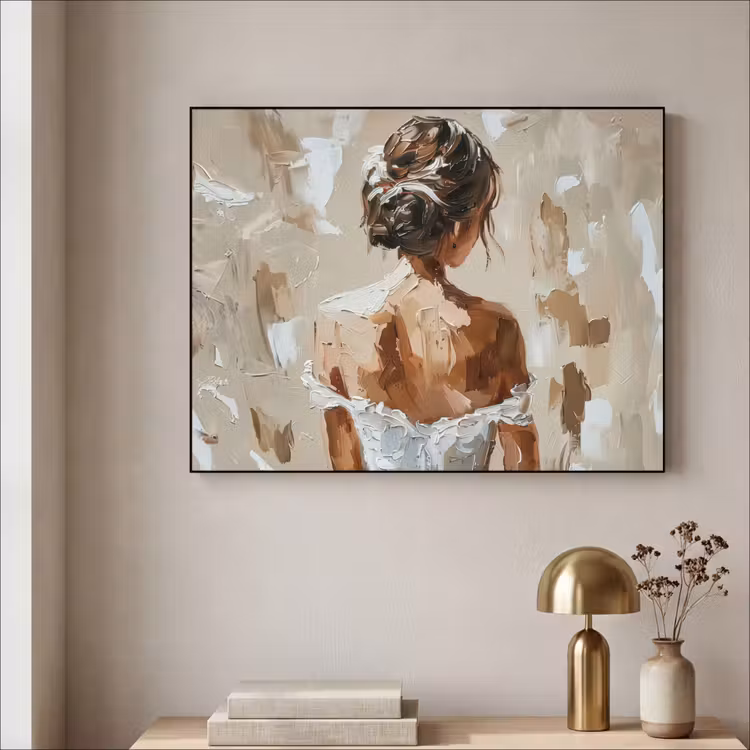 Vrouw - Verf - Abstract - Beige - Modern Textielframe zwart klein -sfeer2