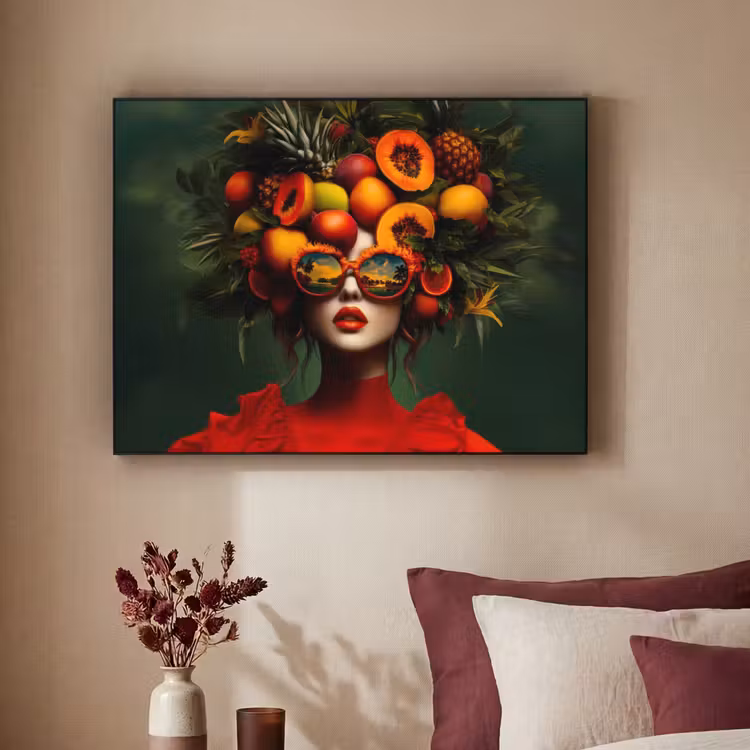Vrouw - Vruchten - Papaja - Ananas Textielframe - compleet frame klein -sfeer1