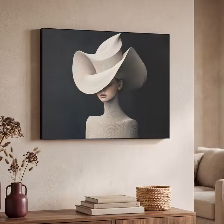 Vrouw - Golvende - Hoed Textielframe - compleet frame klein -sfeer3
