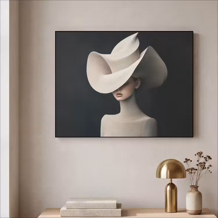 Vrouw - Golvende - Hoed Textielframe - compleet frame klein -sfeer2
