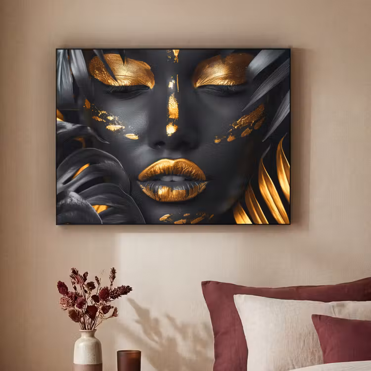 Vrouw - Goud - Natuur - Portret - Modern Textielframe zwart klein -sfeer1