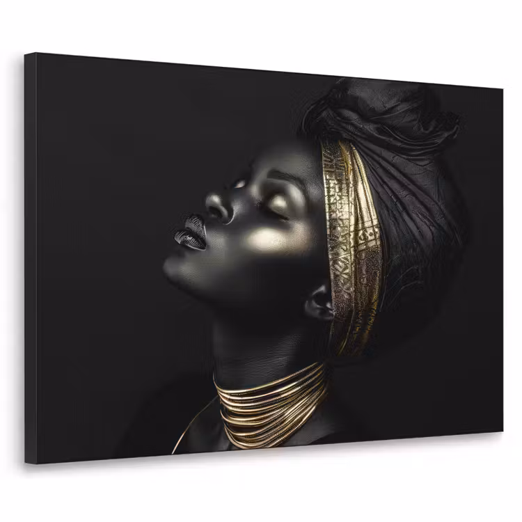 Vrouw - Goud - Portret - Modern Textielframe zwart klein -3d
