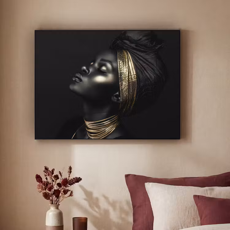 Vrouw - Goud - Portret - Modern Textielframe zwart klein -sfeer1