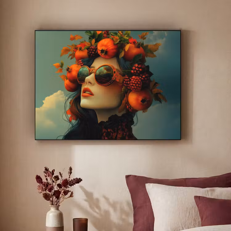Vrouw - Granaatappel - Herfst - Zonnebril Textielframe zwart klein -sfeer1