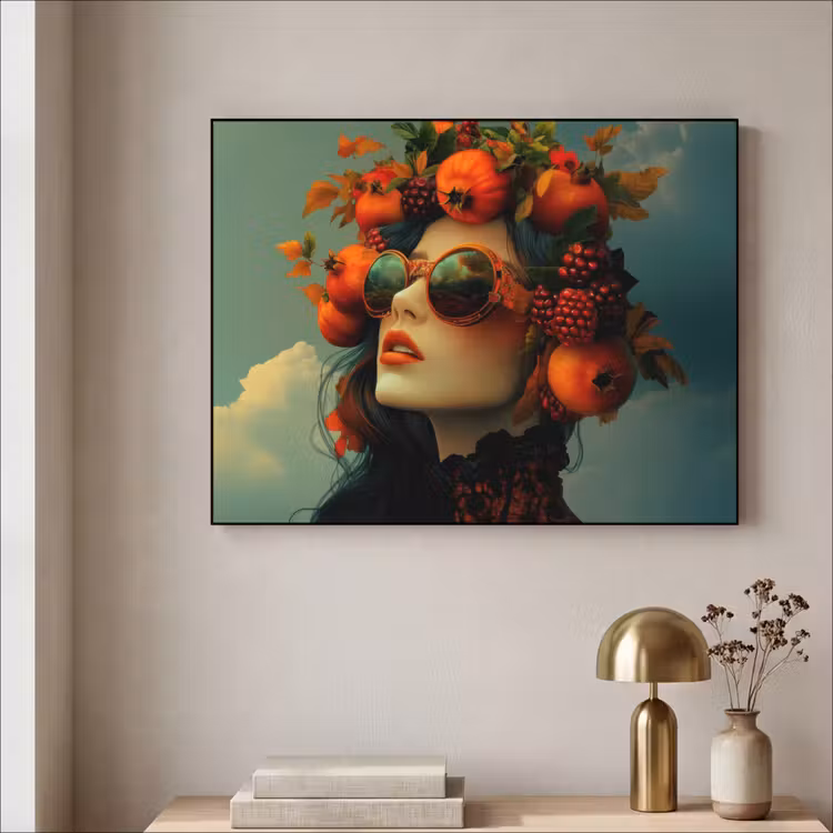 Vrouw - Granaatappel - Herfst - Zonnebril Textielframe - compleet frame klein -sfeer2