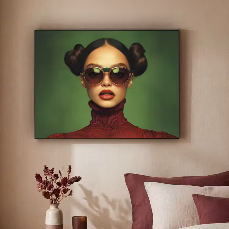 Vrouw - Groen - Bril - Aesthetic - Modern Textielframe zwart klein -sfeer1