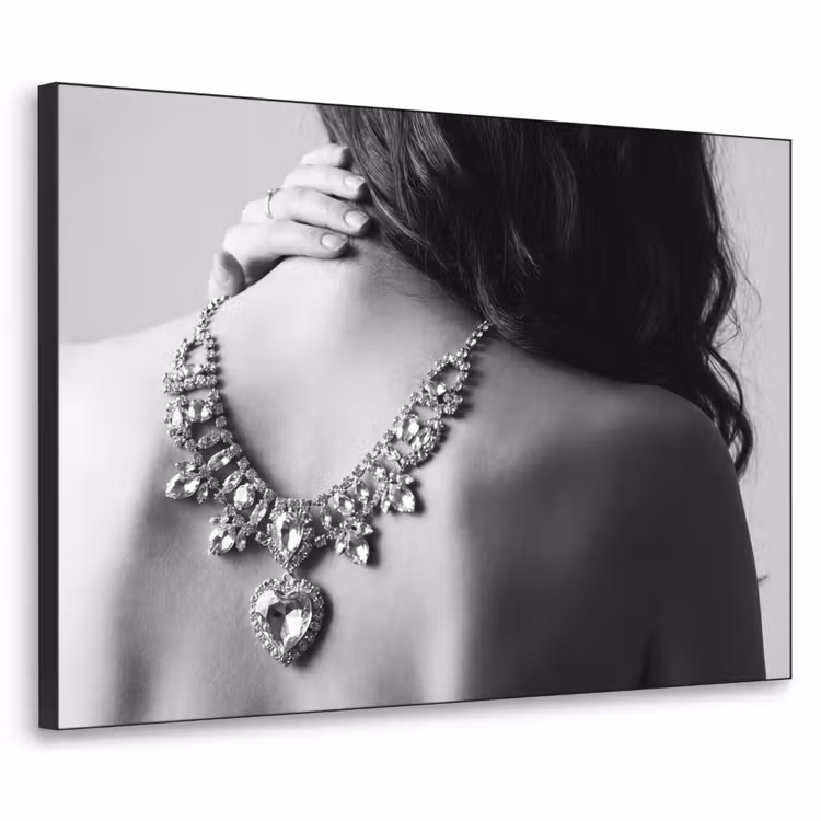 Vrouw - Ketting - Fashion - Zwart - Wit Textielframe zwart klein -3d