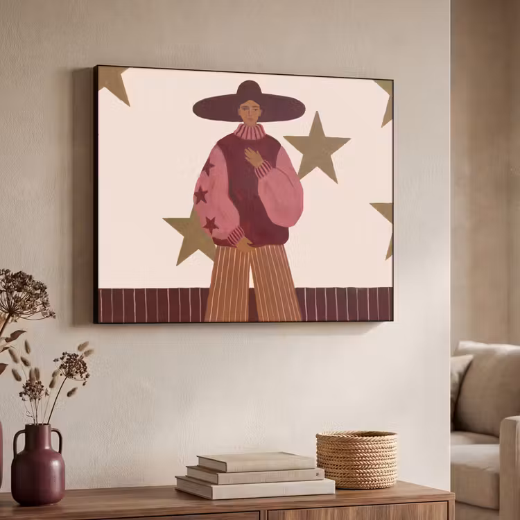 Vrouw - Hoed - Abstract - Modern - Portret Textielframe zwart klein -sfeer3