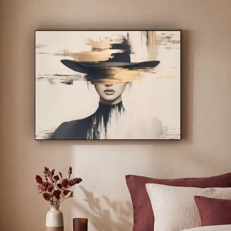 Vrouw - Hoed - Verf Textielframe - compleet frame klein -sfeer1
