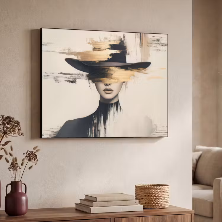 Vrouw - Hoed - Verf Textielframe zwart klein -sfeer3