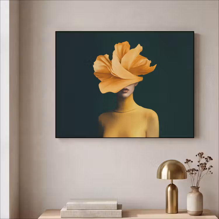 Vrouw - Hoed - Geel Textielframe - compleet frame klein -sfeer2