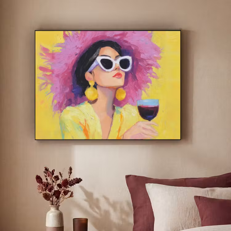Vrouw - Hoed - Paars - Wijn Textielframe - compleet frame klein -sfeer1