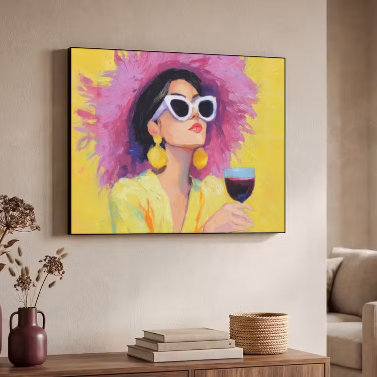 Vrouw - Hoed - Paars - Wijn Textielframe - compleet frame klein -sfeer3