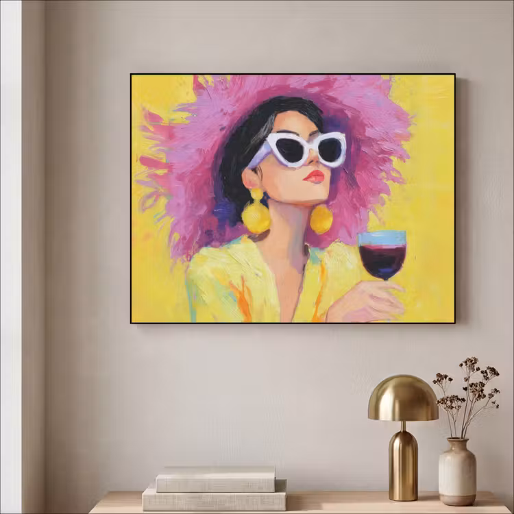 Vrouw - Hoed - Paars - Wijn Textielframe zwart klein -sfeer2