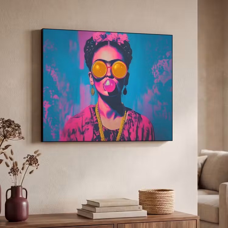 Vrouw - Kauwgom - Zonnebril - Oranje Textielframe zwart klein -sfeer3