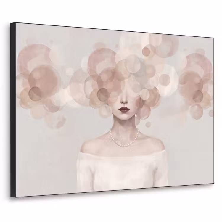 Vrouw - Cirkels - Beige Textielframe zwart klein -3d