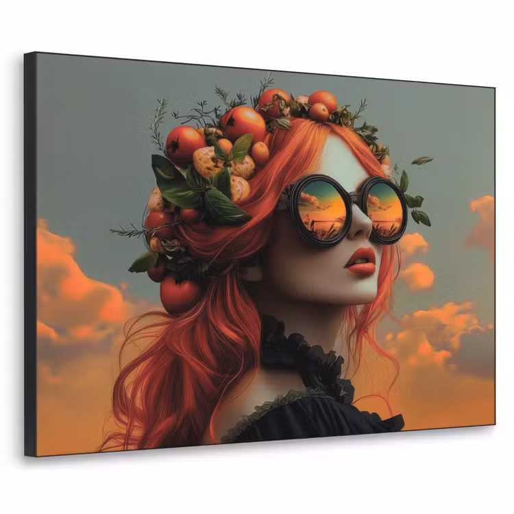 Vrouw - Kroon - Tomaat - Bascilicum - Zonnebril Textielframe zwart klein -3d
