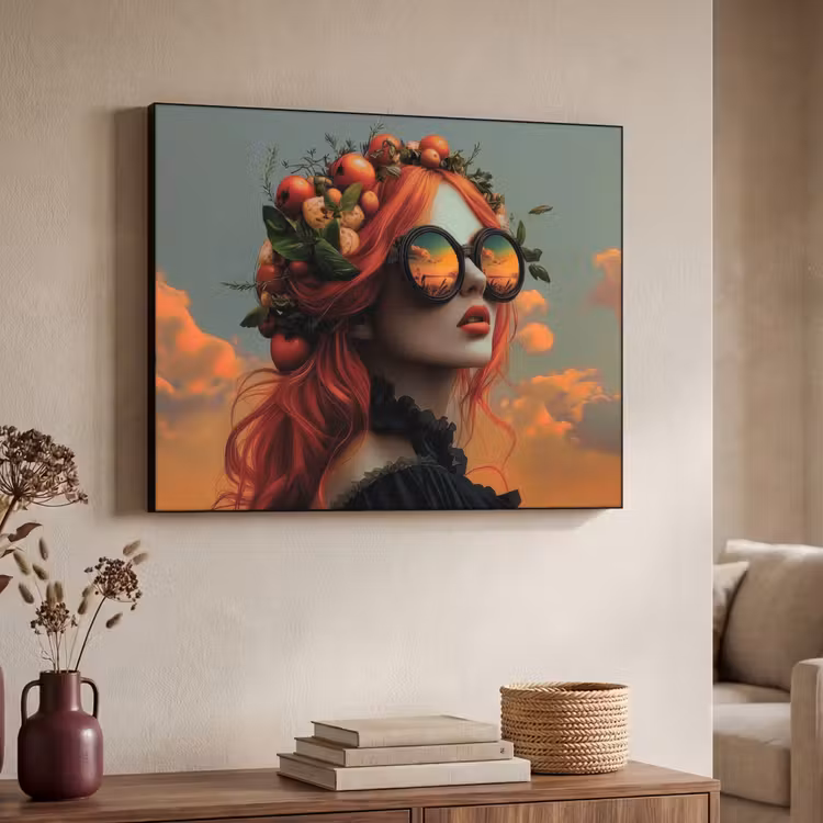 Vrouw - Kroon - Tomaat - Bascilicum - Zonnebril Textielframe - compleet frame klein -sfeer3
