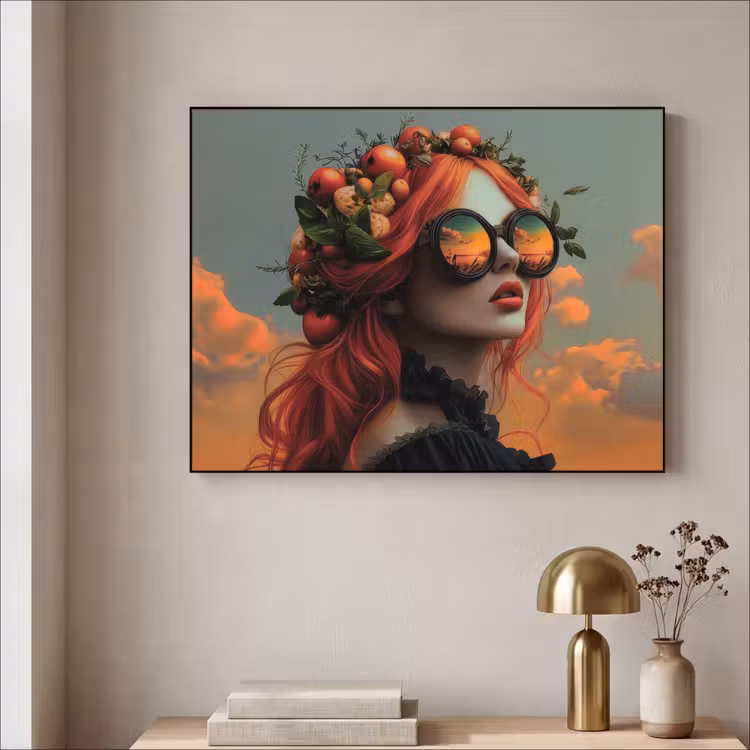 Vrouw - Kroon - Tomaat - Bascilicum - Zonnebril Textielframe - compleet frame klein -sfeer2