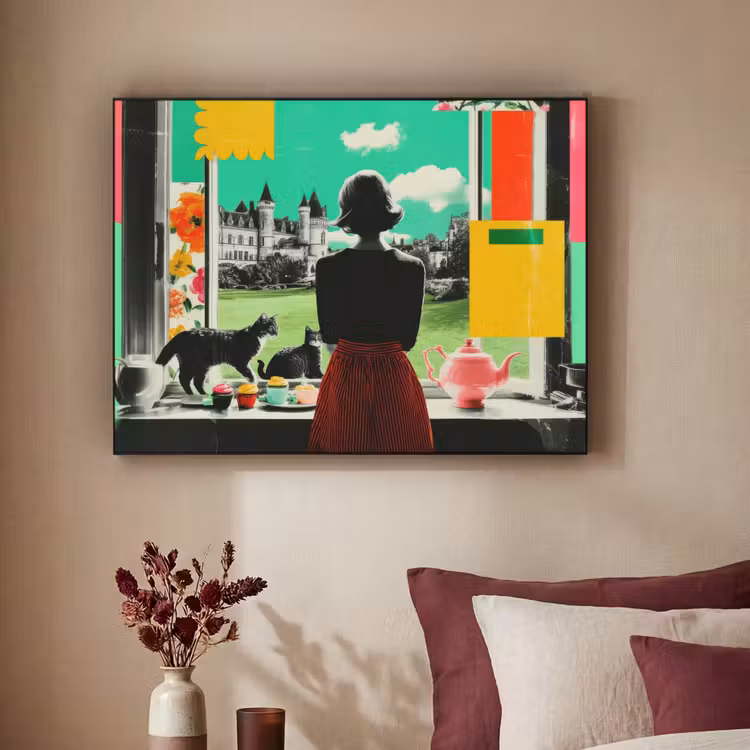 Vrouw - Keuken - Katten - Doorkijk Textielframe - compleet frame klein -sfeer1