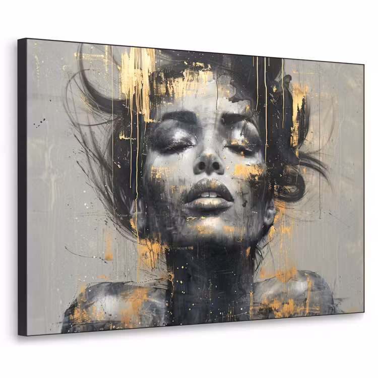 Vrouw - Kunst - Goud - Abstract - Glamour Textielframe zwart klein -3d