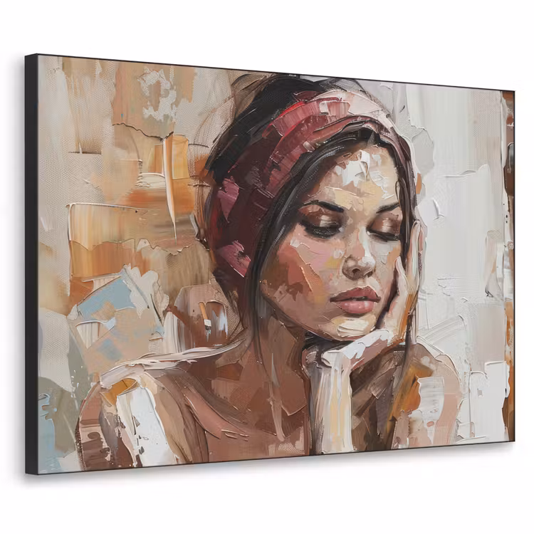 Vrouw - Verflook - Portret - Modern Textielframe zwart klein -3d