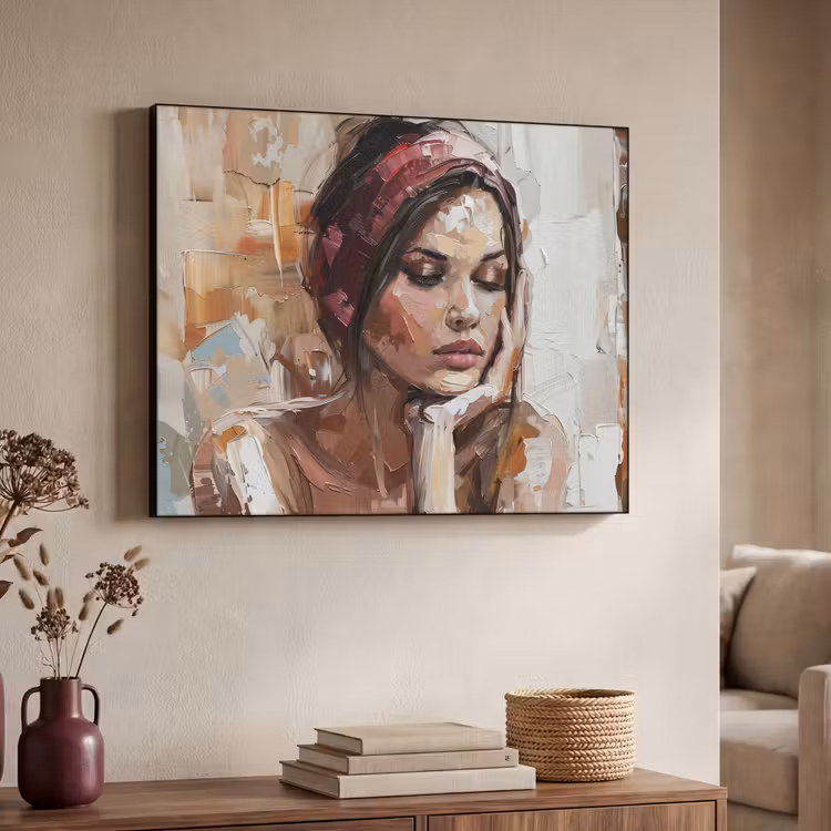 Vrouw - Verflook - Portret - Modern Textielframe zwart klein -sfeer3